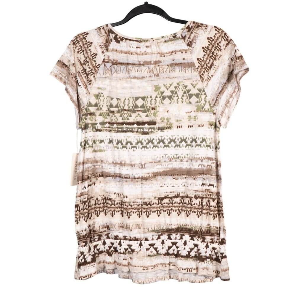 Sonoma Boho Shirt M Womens Crochet Green Brown Cream Short Sleeve Indie Hippie - Picture 6 of 6